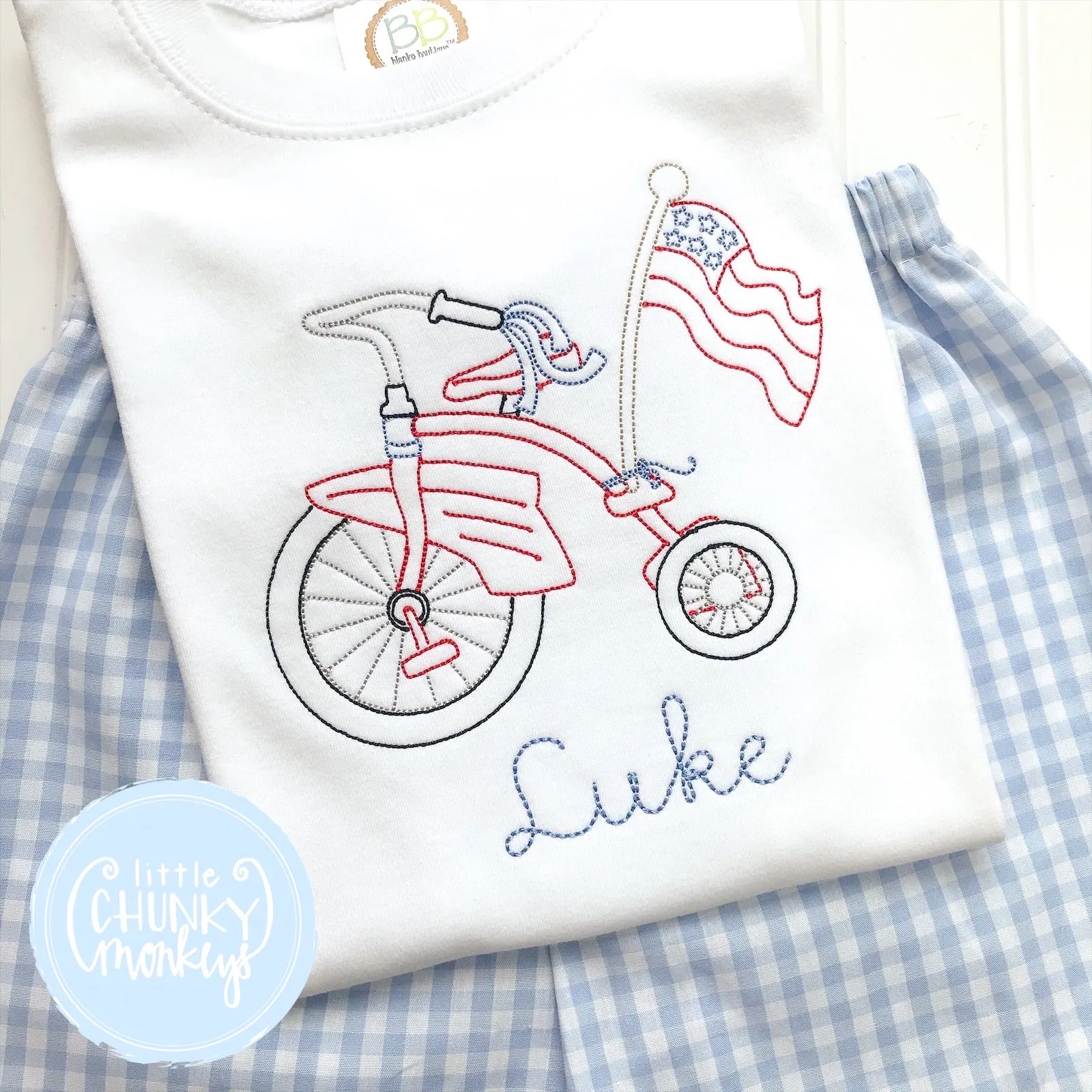 Boy Shirt- Patriotic Vintage Stitch tricycle