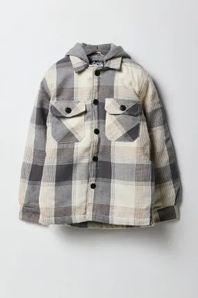 Boys Plaid Hooded Shacket