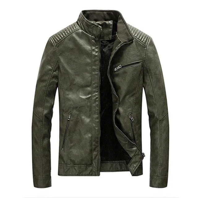 Brand autumn men PU Leather Jackets men's slim fit stander collar leather jacket and coat