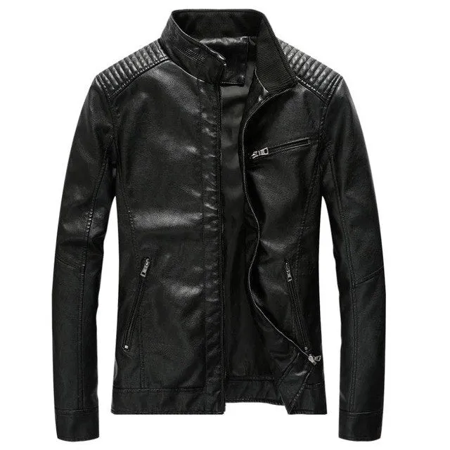 Brand autumn men PU Leather Jackets men's slim fit stander collar leather jacket and coat