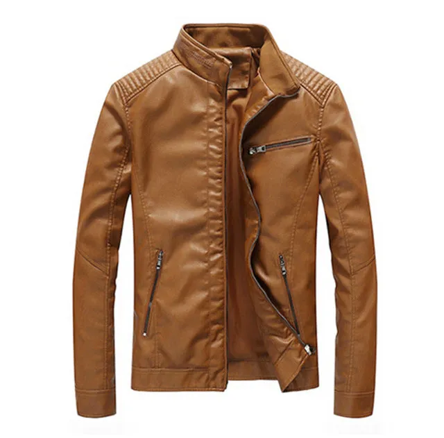 Brand autumn men PU Leather Jackets men's slim fit stander collar leather jacket and coat