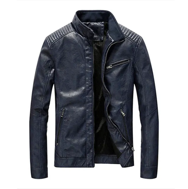 Brand autumn men PU Leather Jackets men's slim fit stander collar leather jacket and coat