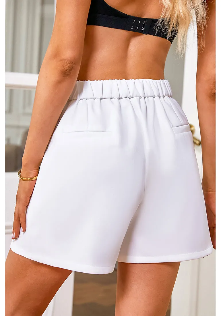 Brilliant White Women's High Waisted Pleated Dress Shorts for Business and Casual Outfits