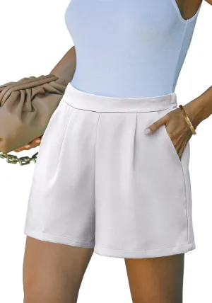 Brilliant White Women's High Waisted Pleated Dress Shorts for Business and Casual Outfits