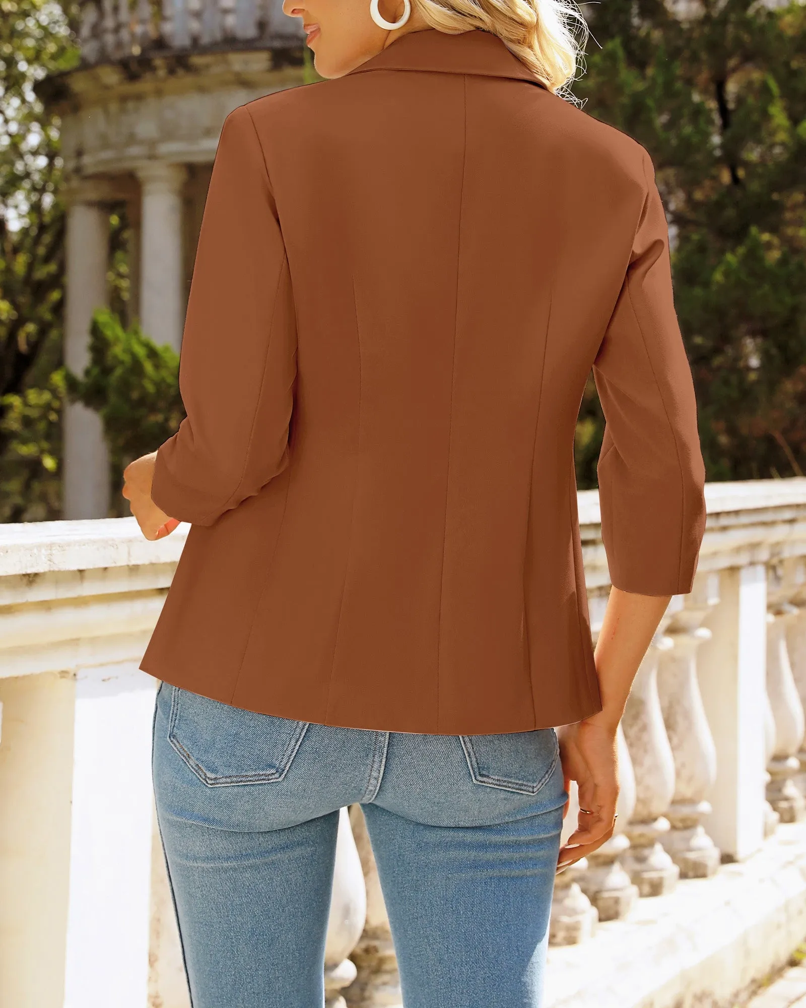 Brown Sugar Women's Crop Sleeves Side Pockets Front Button Short Work Office Blazer Coats