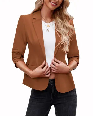 Brown Sugar Women's Crop Sleeves Side Pockets Front Button Short Work Office Blazer Coats