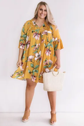 Brunching In Bali Shift Dress In Mustard  Curves