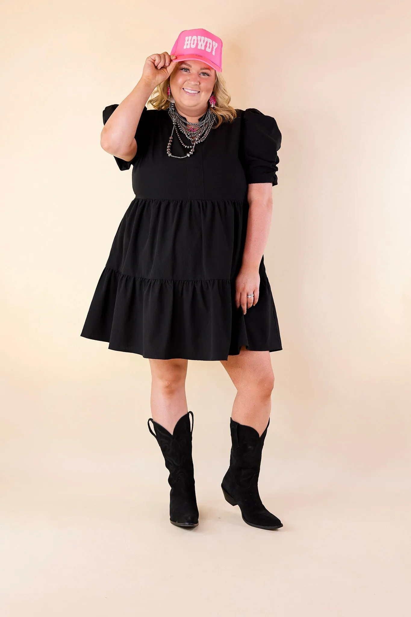 Call Me Chic Balloon Sleeve Short Dress in Black