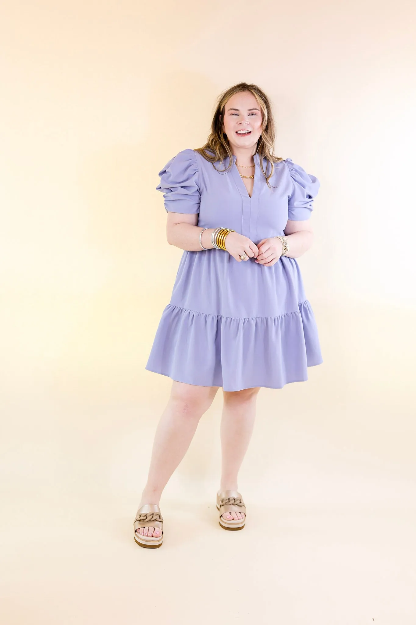 Call Me Chic Balloon Sleeve Short Dress in Chambray Blue