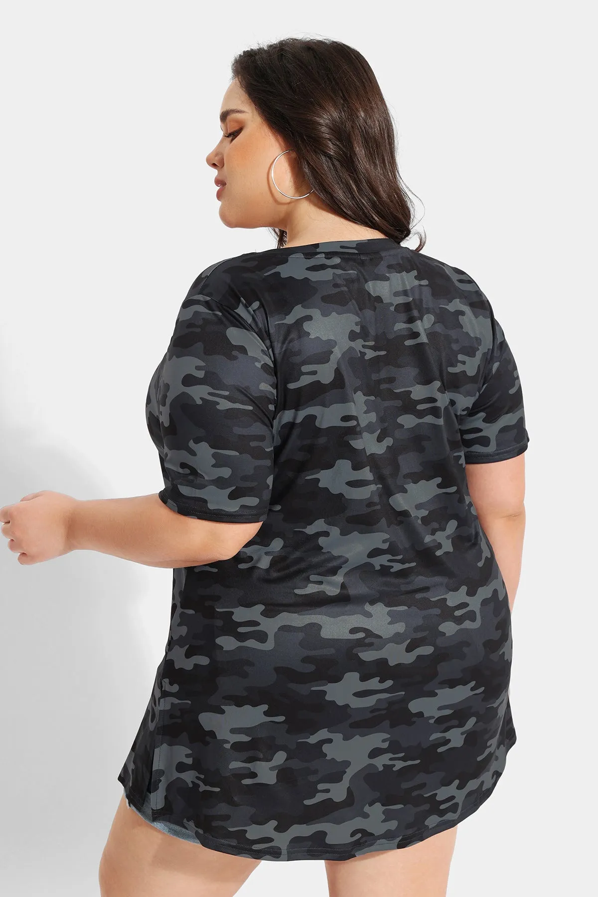 Camo V-neck Short Sleeve Tunic T-Shirt