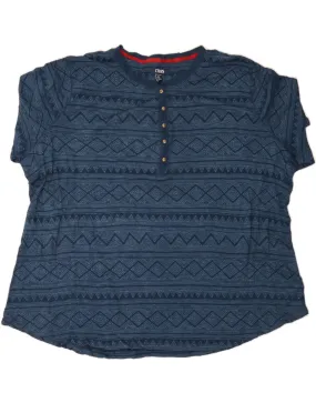 CHAPS Womens Oversized T-Shirt Top UK 22 3XL Navy Blue Fair Isle Cotton