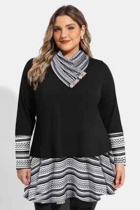 Colorblock Boho Cowl Neck Tunic Shirt