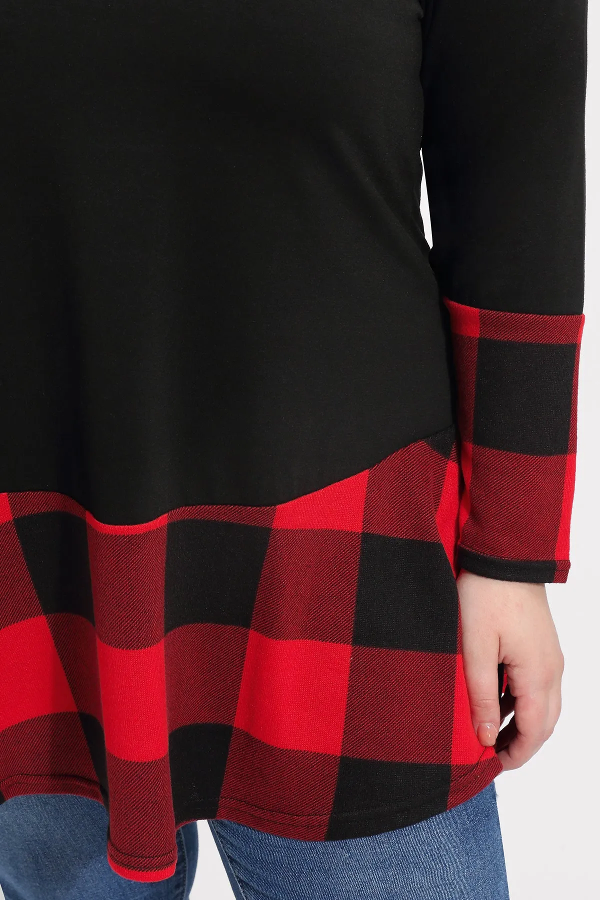 Colorblock Plaid Cowl Neck Tunic Shirt