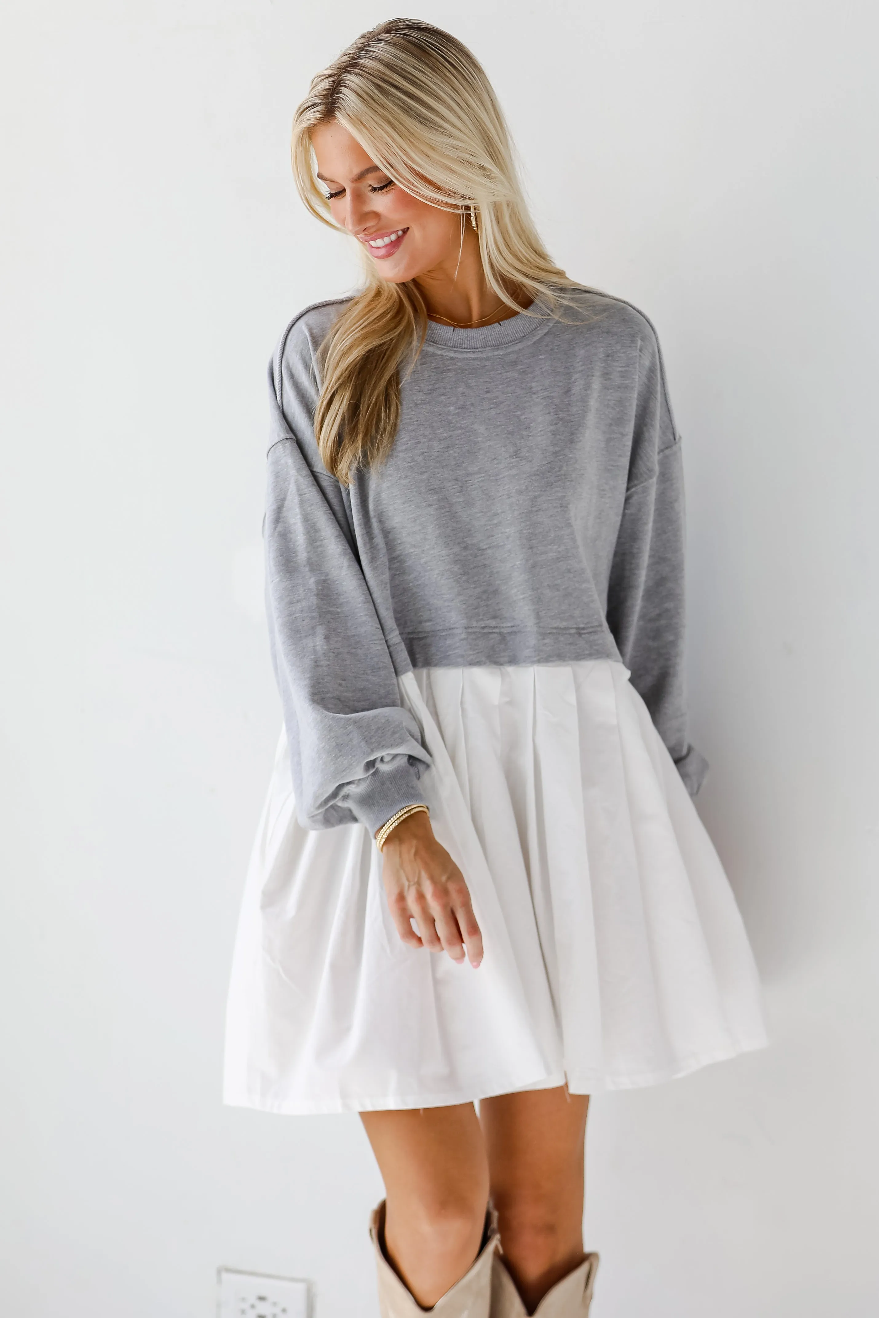 Contemporary Elegance Heather Grey Sweatshirt Dress