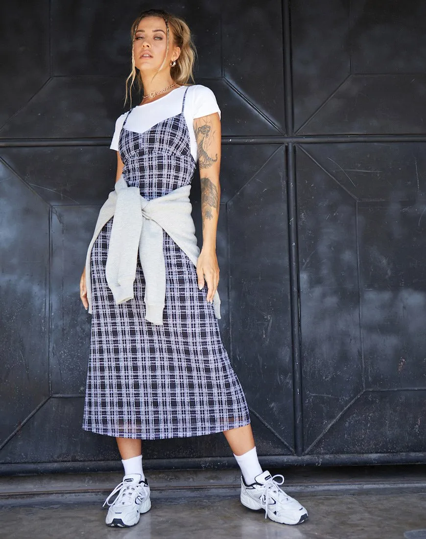 Cotina Midi Dress in Inkblot Check Black and White