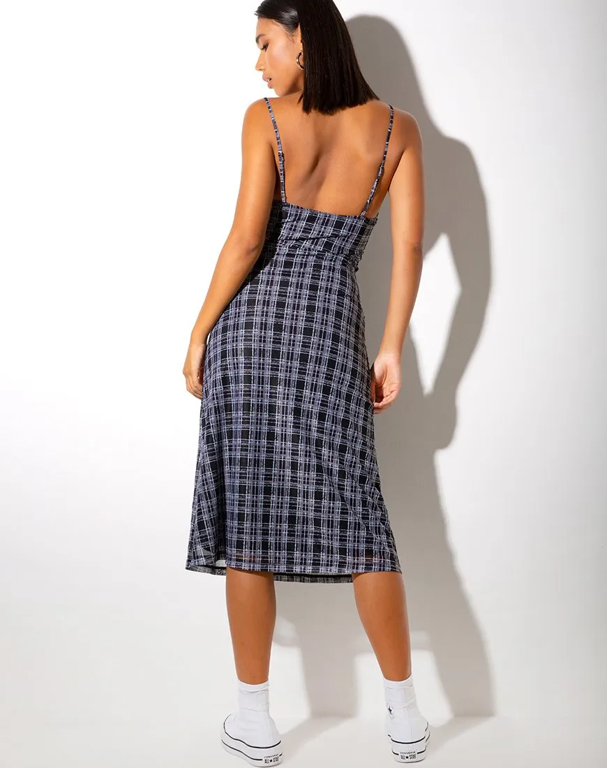 Cotina Midi Dress in Inkblot Check Black and White