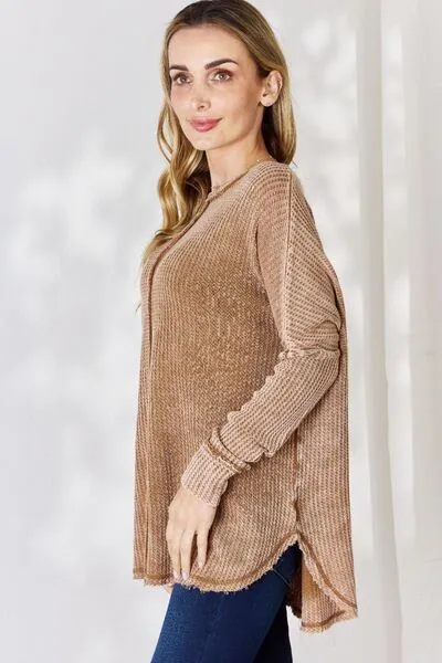 Cozy Cabin Oversized Washed Waffle Long Sleeve Top