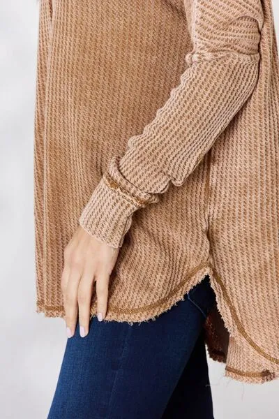 Cozy Cabin Oversized Washed Waffle Long Sleeve Top