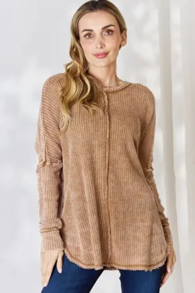 Cozy Cabin Oversized Washed Waffle Long Sleeve Top