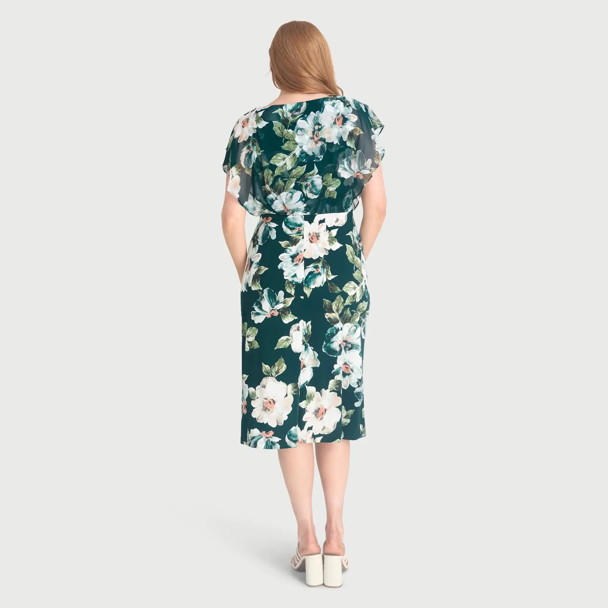 Daphne Hunter Green Floral Chiffon Popover Dress