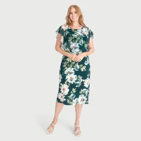 Daphne Hunter Green Floral Chiffon Popover Dress