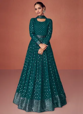 Dark Green Sequence Embroidery Georgette Anarkali Gown