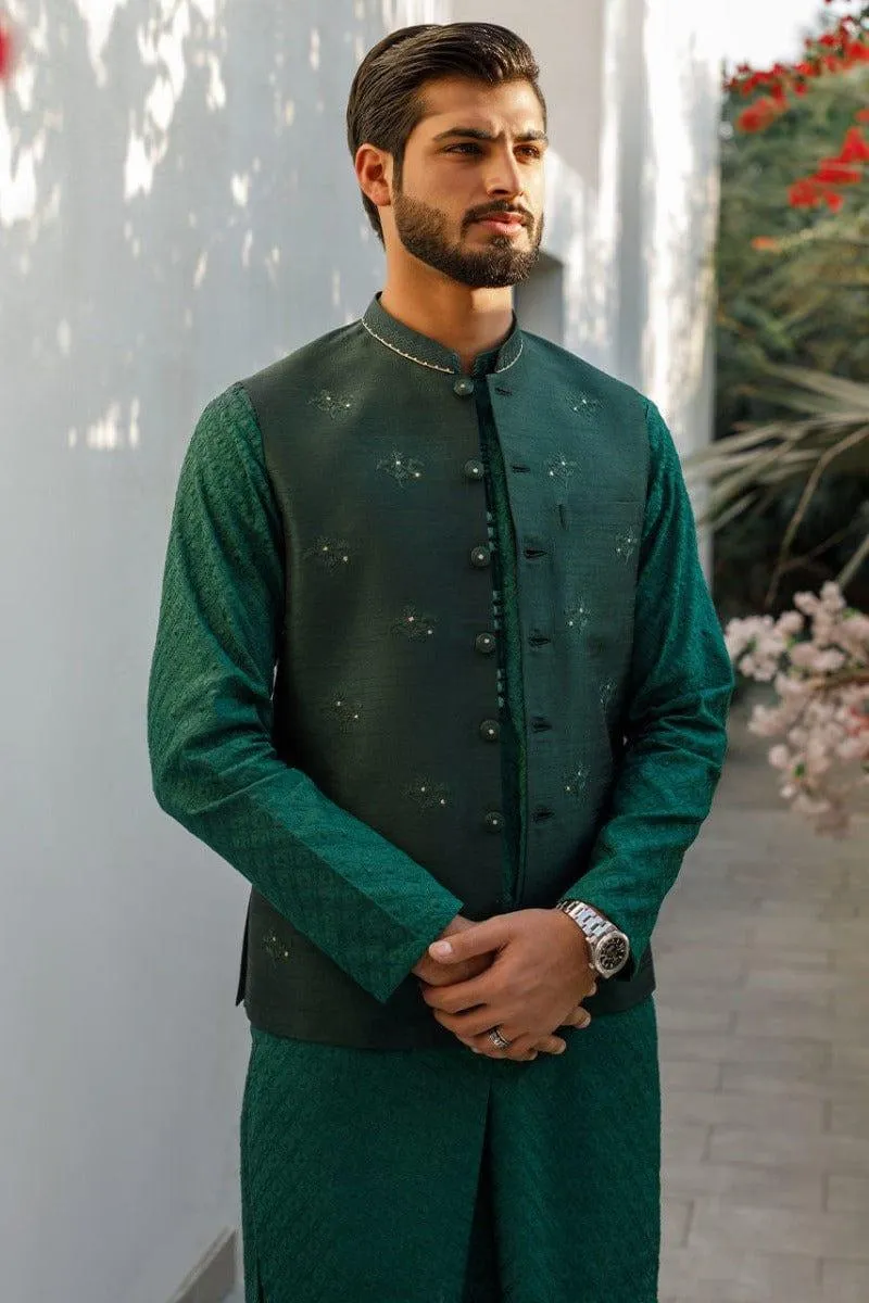 Deepak Perwani Men - Green Cotton Embroidered Kurta Pajama - MOF1885 - 2 Piece