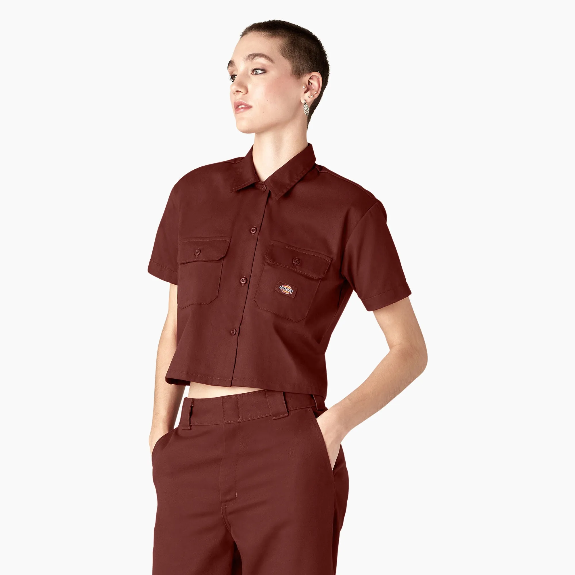 Dickies Womens Croppe Work Shirt - Fired Brick