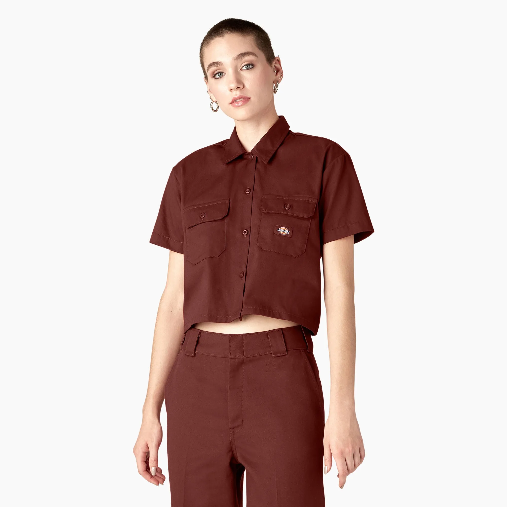 Dickies Womens Croppe Work Shirt - Fired Brick