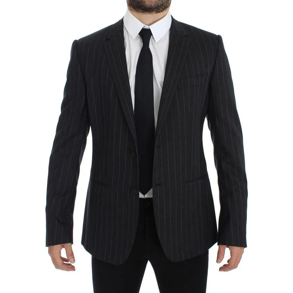 Dolce & Gabbana Chic Gray Striped Wool Blazer Jacket