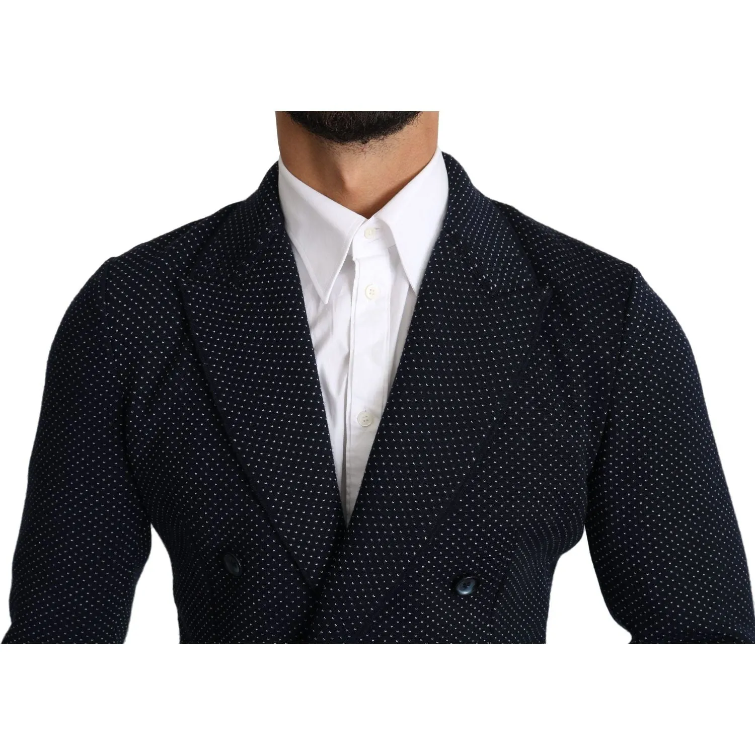 Dolce & Gabbana Elegant Dark Blue Dotted Slim-Fit Blazer