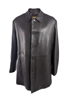 Donna Karan Vintage Mens Dark Brown Leather Coat, 1990s