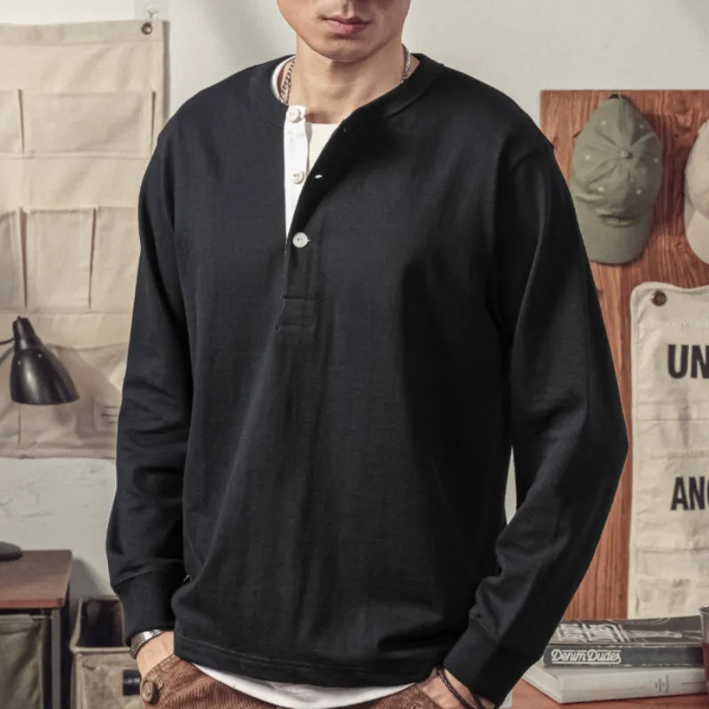 Drop Shoulder Henley Neck Bottoming Shirt