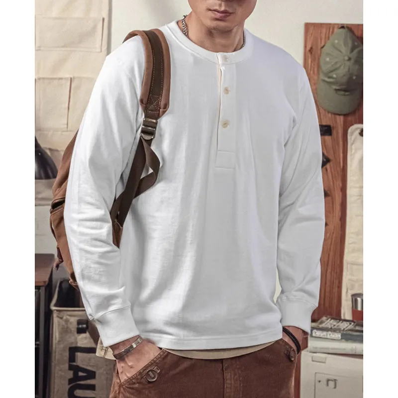 Drop Shoulder Henley Neck Bottoming Shirt