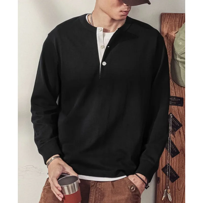 Drop Shoulder Henley Neck Bottoming Shirt