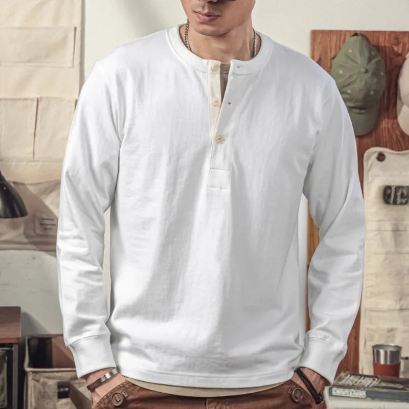 Drop Shoulder Henley Neck Bottoming Shirt