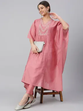 Dusty Rose Embroidered Kaftan Set