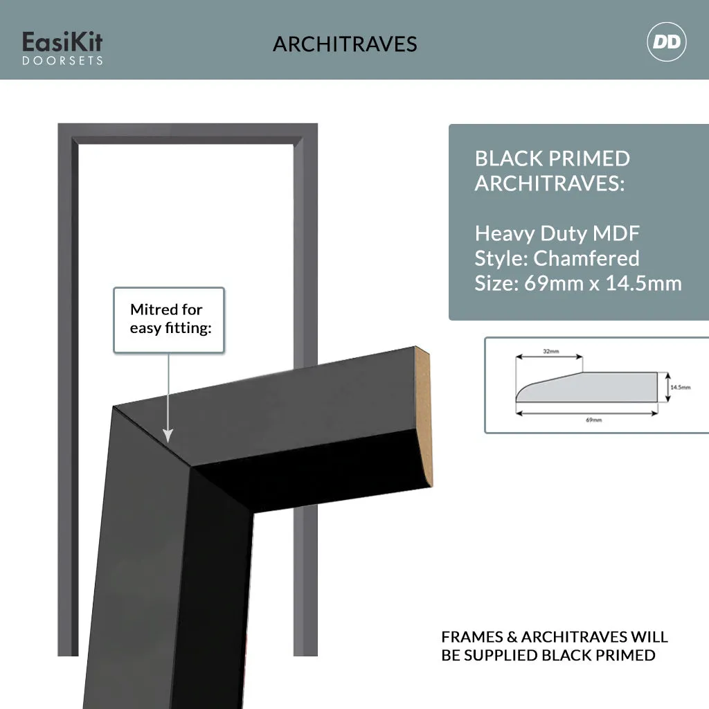 EasiKit Internal Door and Frame Kit - Aran 5 Panel Solid Wood Internal Door - Premium Primed - Colour & Glass Options