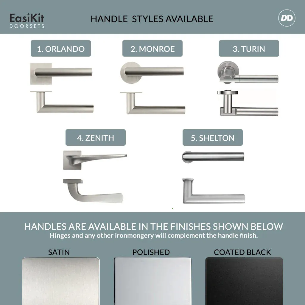 EasiKit Internal Door and Frame Kit - Aran 5 Panel Solid Wood Internal Door - Premium Primed - Colour & Glass Options