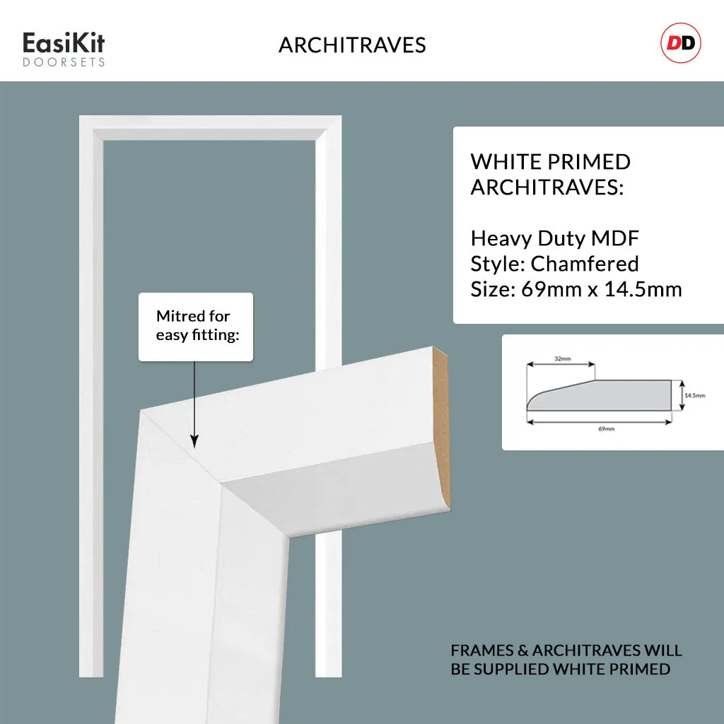 EasiKit Internal Door and Frame Kit - Aran 5 Panel Solid Wood Internal Door - Premium Primed - Colour Options