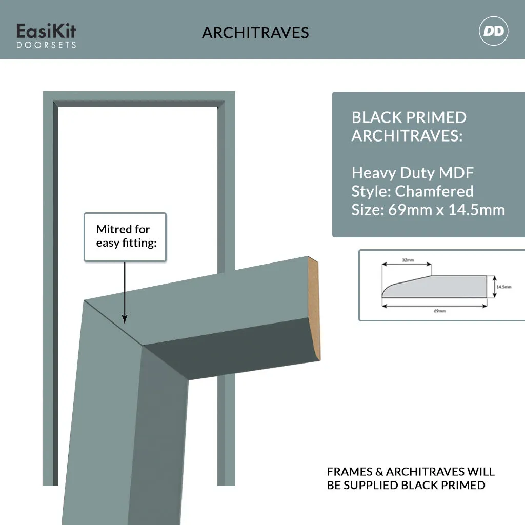 EasiKit Internal Door and Frame Kit - Avenue 2 Pane 1 Panel Solid Wood Internal Door - Premium Primed - Colour & Glass Options