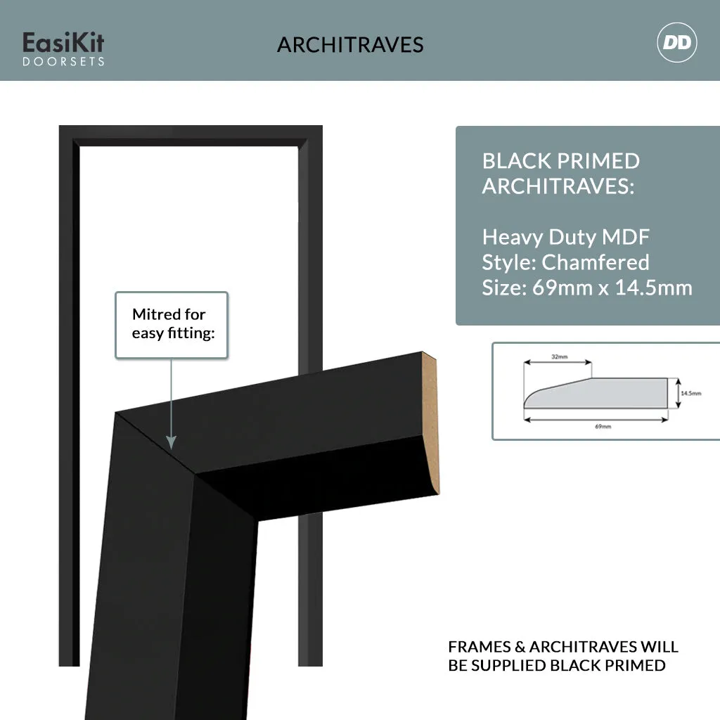 EasiKit Internal Door and Frame Kit - Boston 4 Pane Solid Wood Internal Door - Premium Primed - Colour & Glass Options