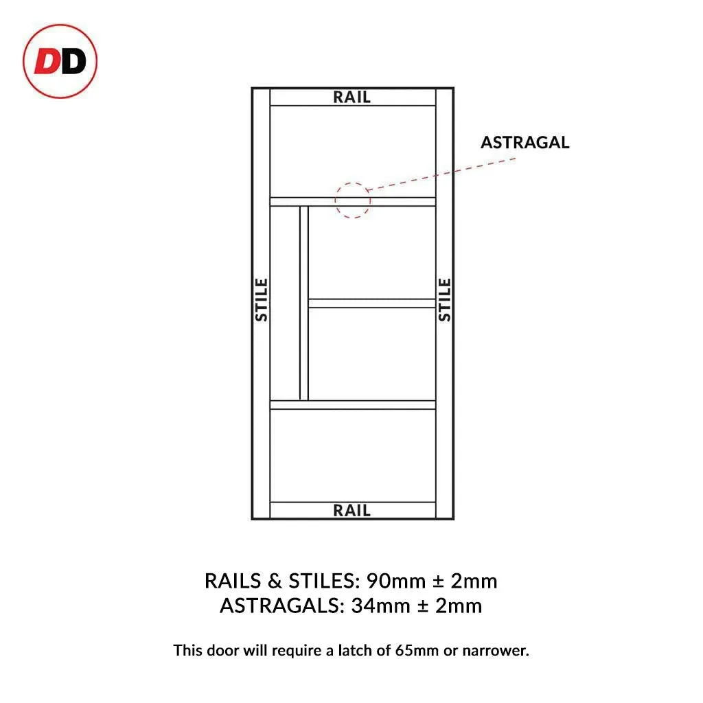 EasiKit Internal Door and Frame Kit - Boston 4 Pane Solid Wood Internal Door - Premium Primed - Colour & Glass Options