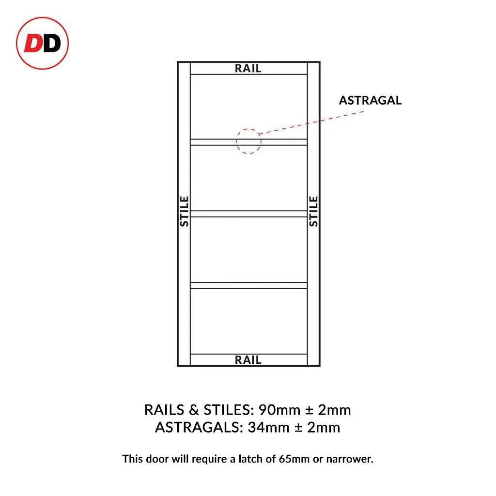 EasiKit Internal Door and Frame Kit - Staten 3 Pane 1 Panel Solid Wood Internal Door - Premium Primed - Colour & Glass Options