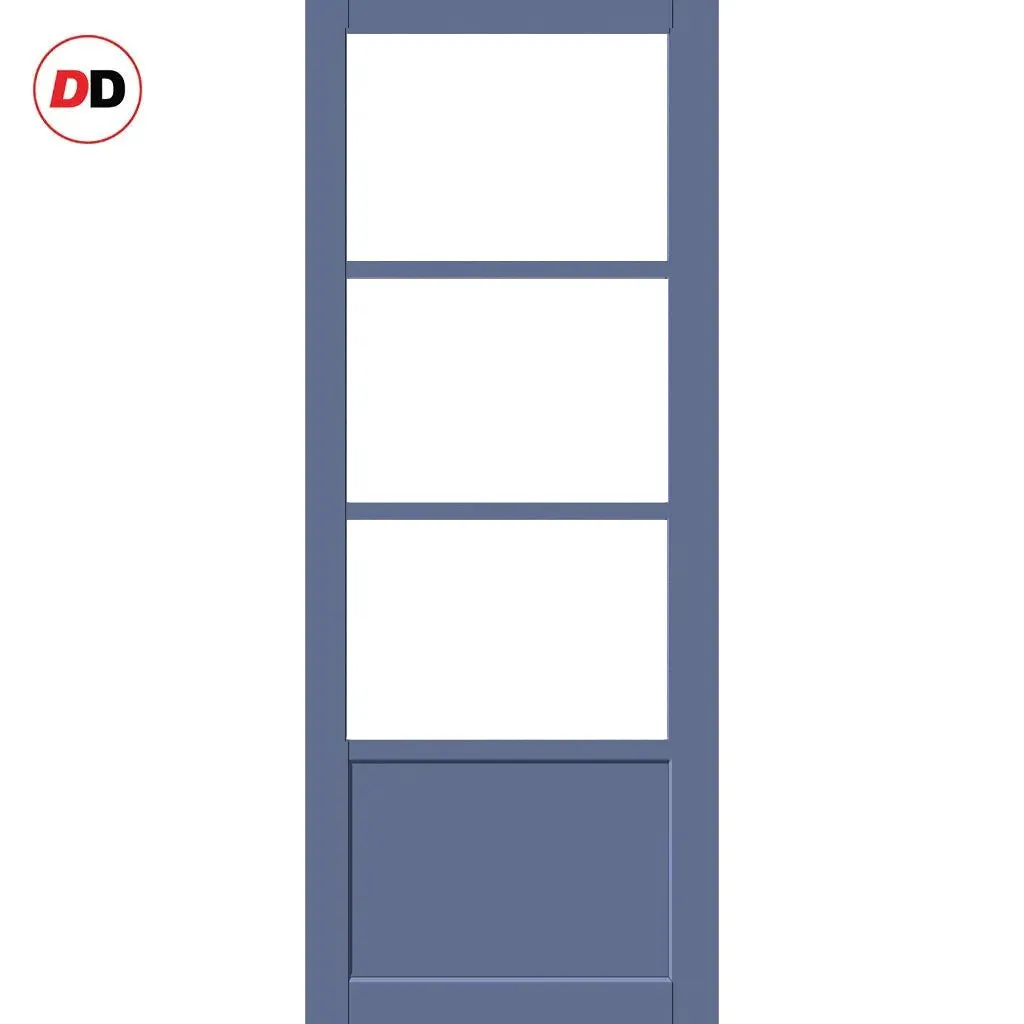 EasiKit Internal Door and Frame Kit - Staten 3 Pane 1 Panel Solid Wood Internal Door - Premium Primed - Colour & Glass Options