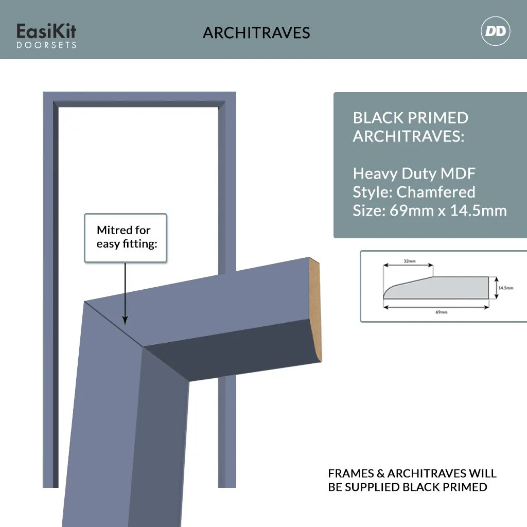 EasiKit Internal Door and Frame Kit - Staten 3 Pane 1 Panel Solid Wood Internal Door - Premium Primed - Colour & Glass Options