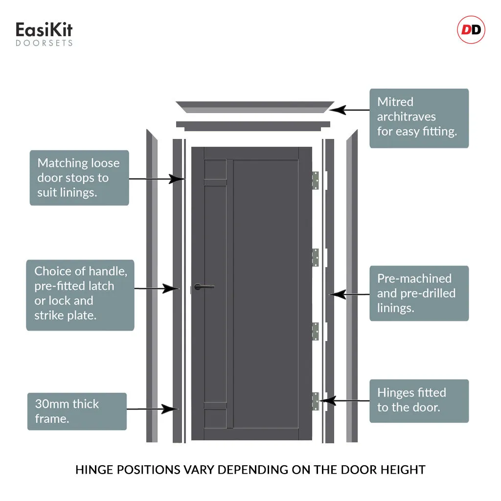 EasiKit Internal Door and Frame Kit - Suburban 4 Panel Solid Wood Internal Door - Premium Primed - Colour Options