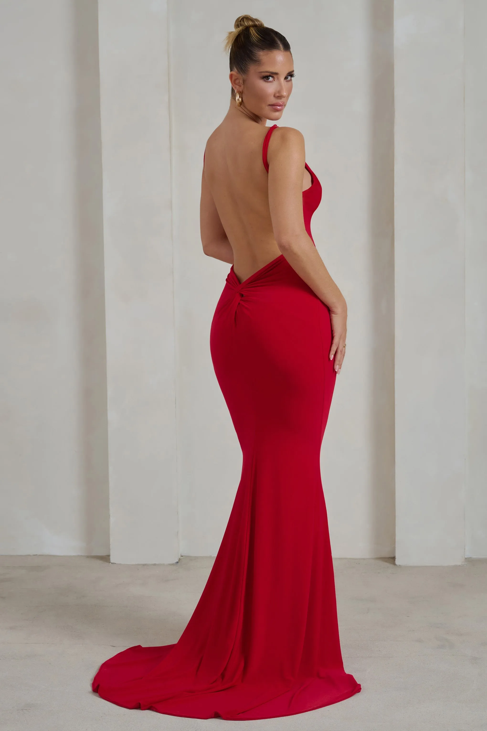 Endless Love | Red Backless Knot Detail Fishtail Maxi Dress