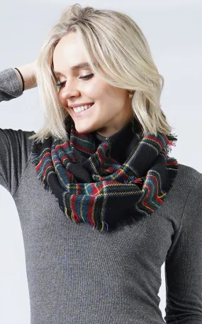 ESC10404 Plaid Infinity Scarf w/Fringes