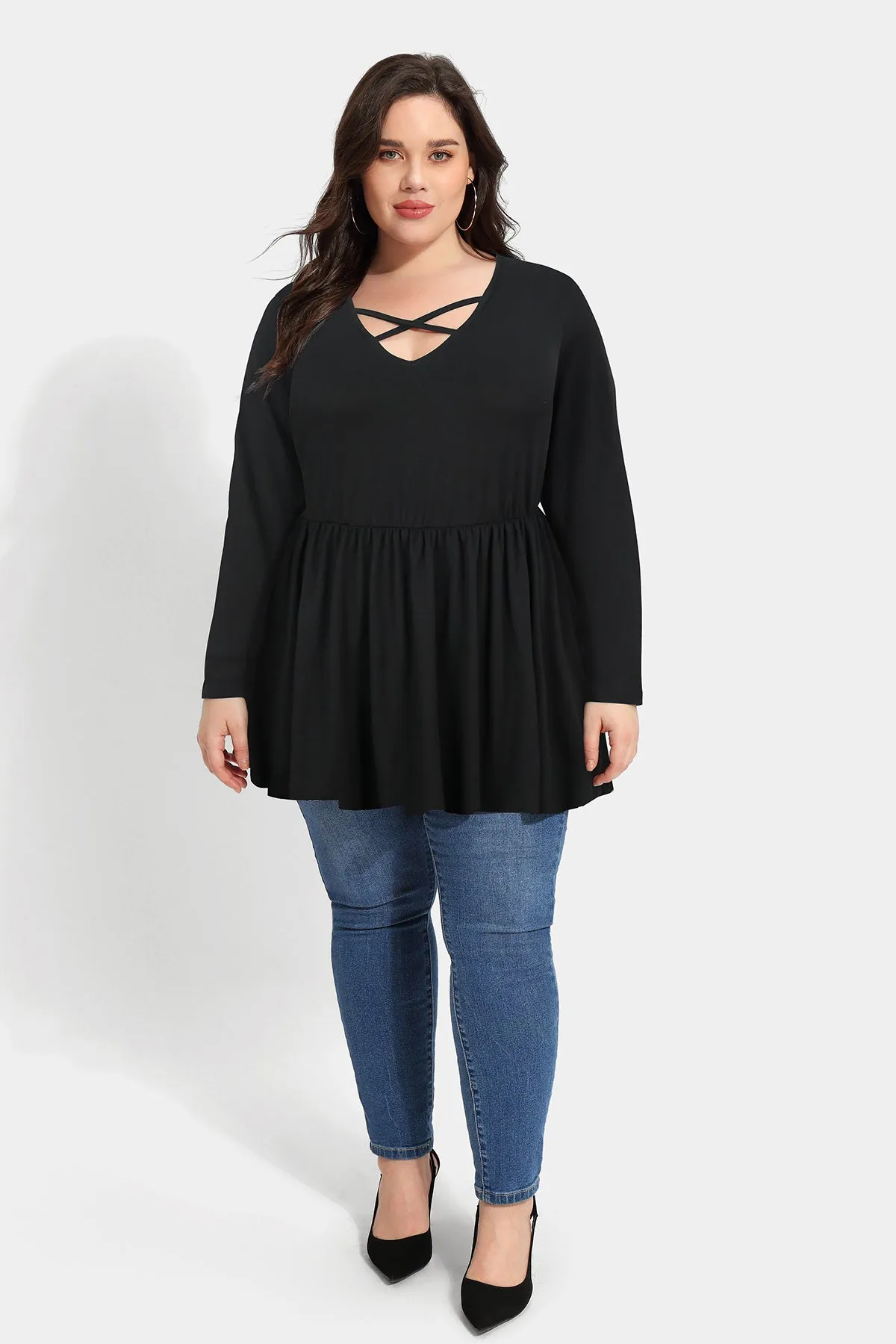 Essential Crisscross Elasticated Waist Pleated Tunic Shirt